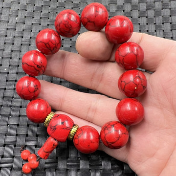 玉石手链优化红松石圆珠手链鸡血红手链16毫米圆珠手链红色玉手串