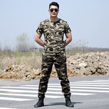 夏季薄款短袖正版黑鹰迷彩服套装男女学生户外军训作服工作服透气