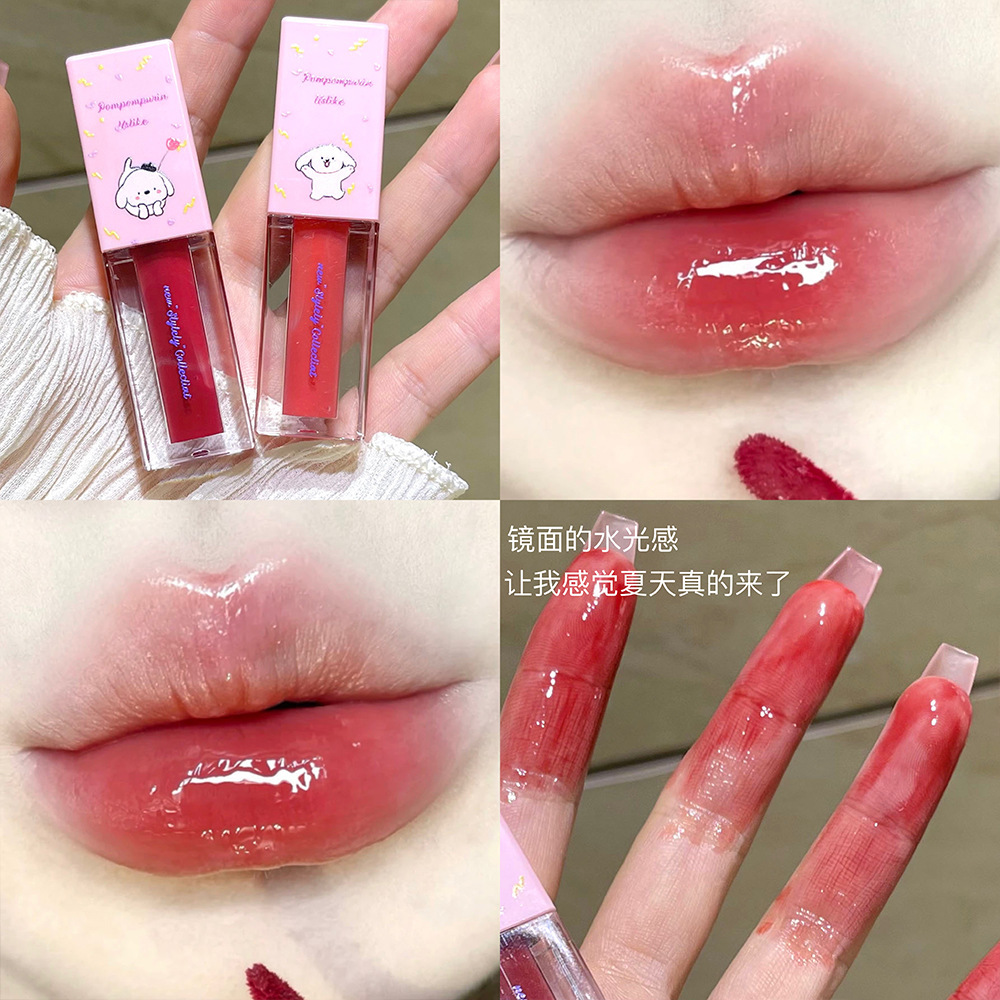 Clear and Shiny ~ Cute Cartoon Mirror Lip Lacquer Water Light Glass Lip Moisturizing and Nourishing Japanese Magazine Plain Face White Student