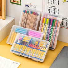 桌面透明文具收纳盒塑料翻盖大容量儿童分类铅笔画笔马克笔收纳盒