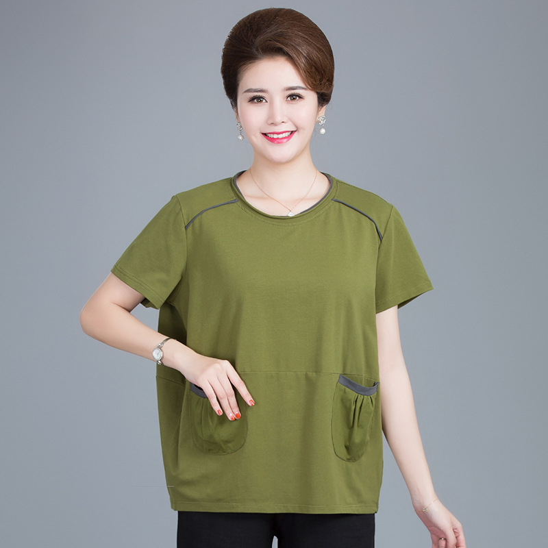 老年人胖妈妈夏装短袖上衣中老年女装t恤加肥大码奶奶装夏天衣服