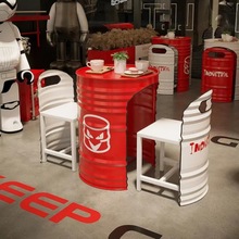 工业风奶茶店桌椅组合咖啡厅清吧酒吧铁艺创意接待休息区油桶卡座