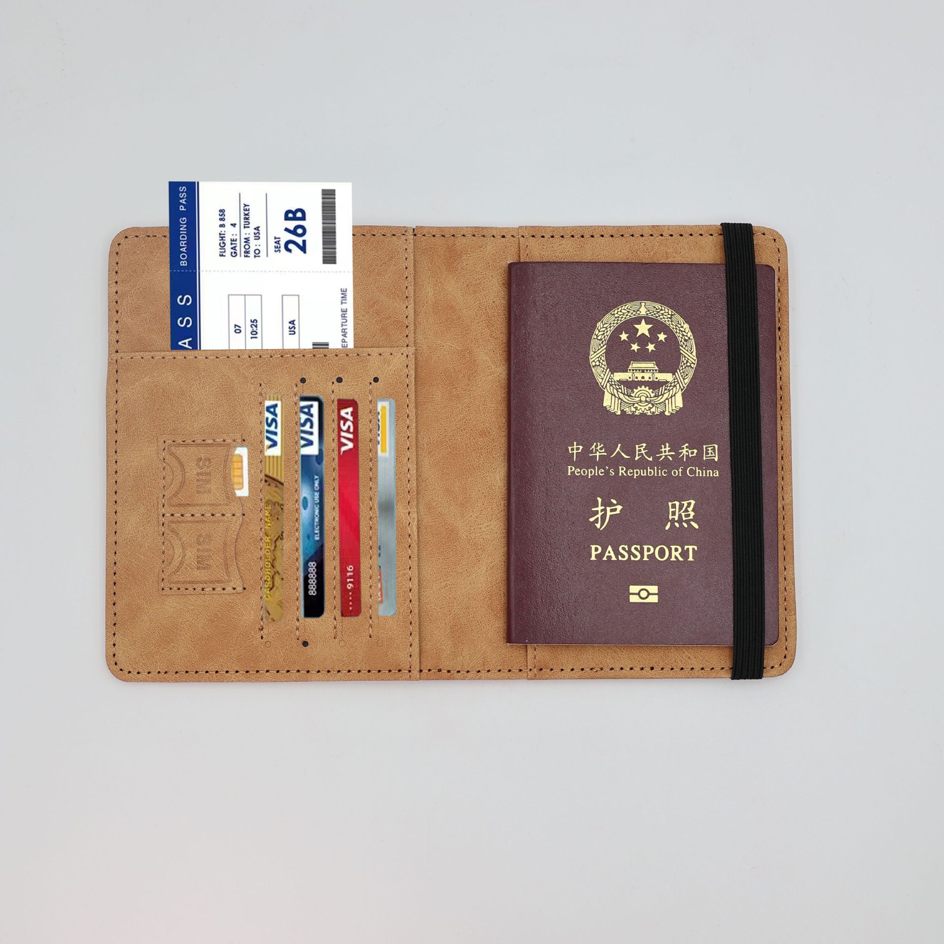 PU Leather Strap Passport Holder Travel Wallet Card Charter Ticket Holder Travel Portable Wallet Modern Simple Square Wallet