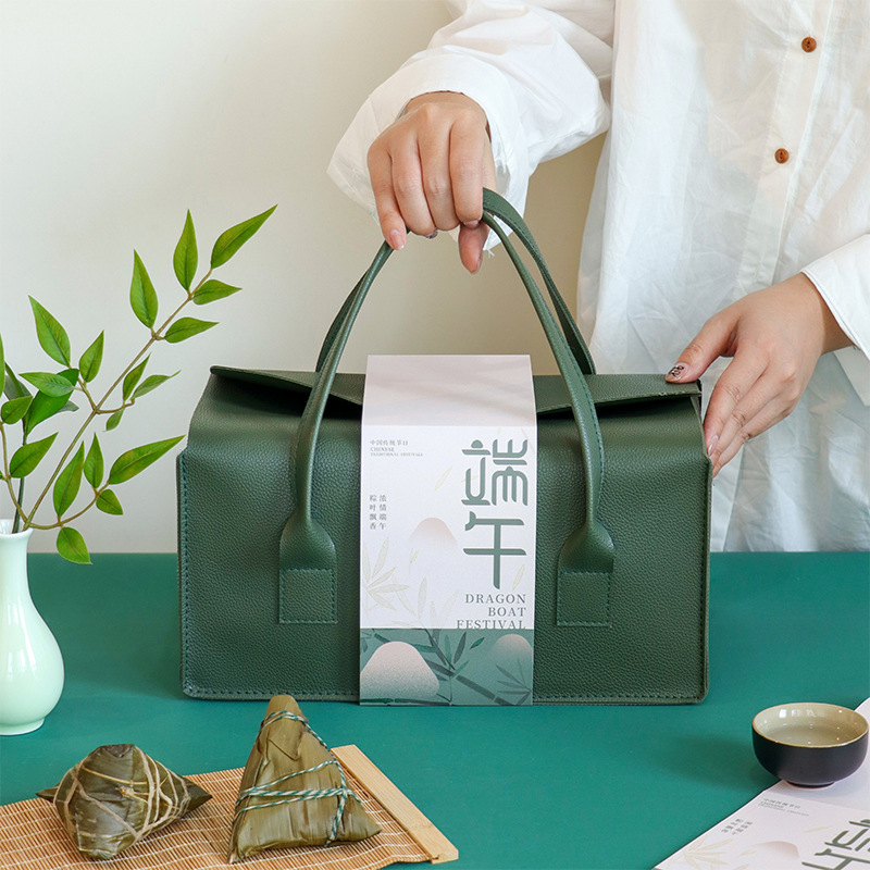 2024 dragon boat festival zongzi gift box leather high-end portable gift box box in stock customizable company logo