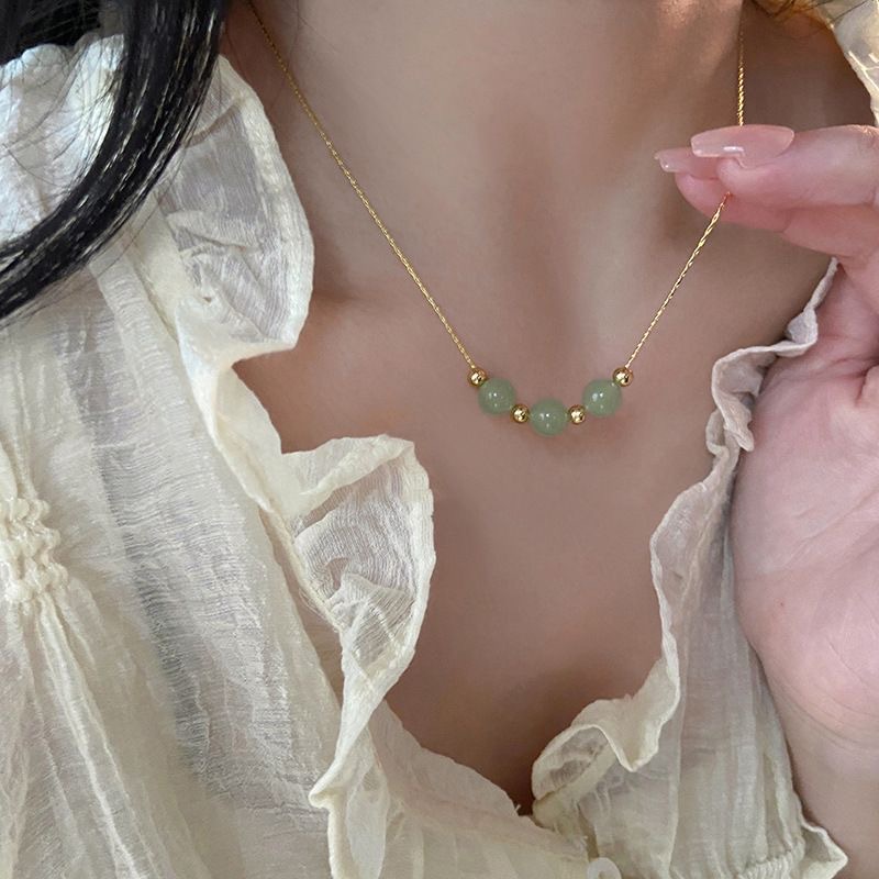 2023 New as Right as Rain Ball Clavicle Chain Retro National Trend Pendant Sansheng Necklace Girlfriend Gifts Chalcedony