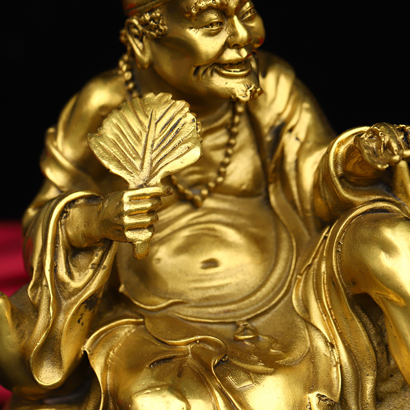 纯铜济公活佛桌面摆件降龙罗汉佛像道济和尚供奉济癫铜像家具礼品