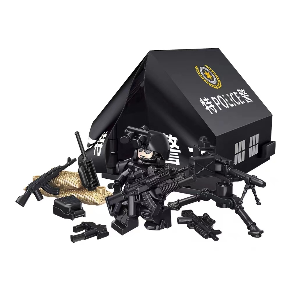 Special Police Team Military Building Blocks Tent Armed Special Soldiers Multi-Weapon Matching Boys' Toys Gift