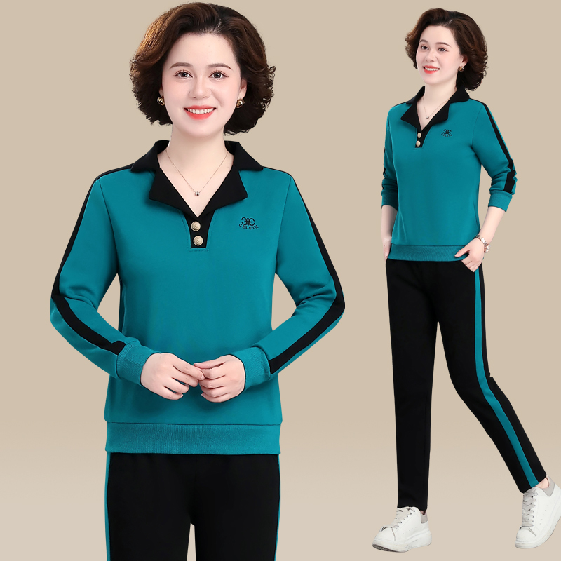 中年妈妈春秋休闲运动服套装洋气40岁50中老年人秋装女时尚两件套