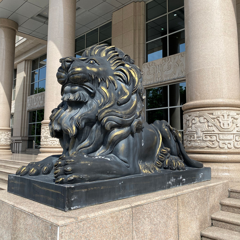 铜狮子门口摆放中式一对雕塑铸铜看门复古摆件祠堂会所黄铜大型