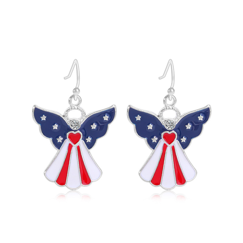 Amazon American Independence Day Earrings National Flag Red Blue White Pendant Ornaments Butterfly Lips Love Heart Earrings