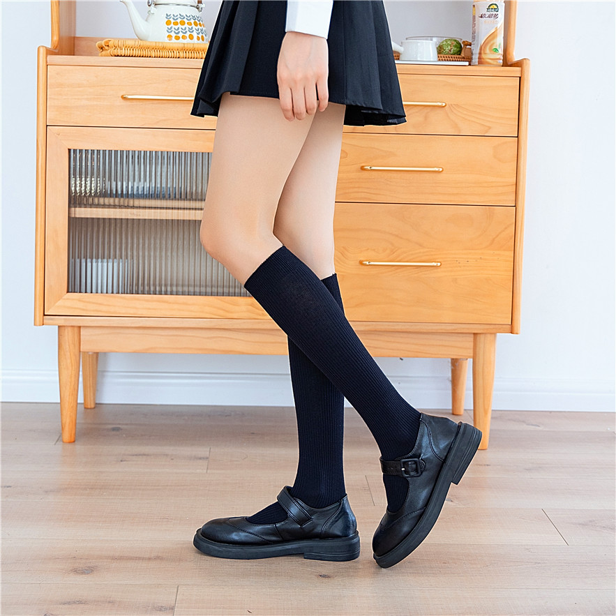 春秋精梳棉刺绣皇冠中筒袜女jk学生长筒及膝小腿袜日系ins学院风