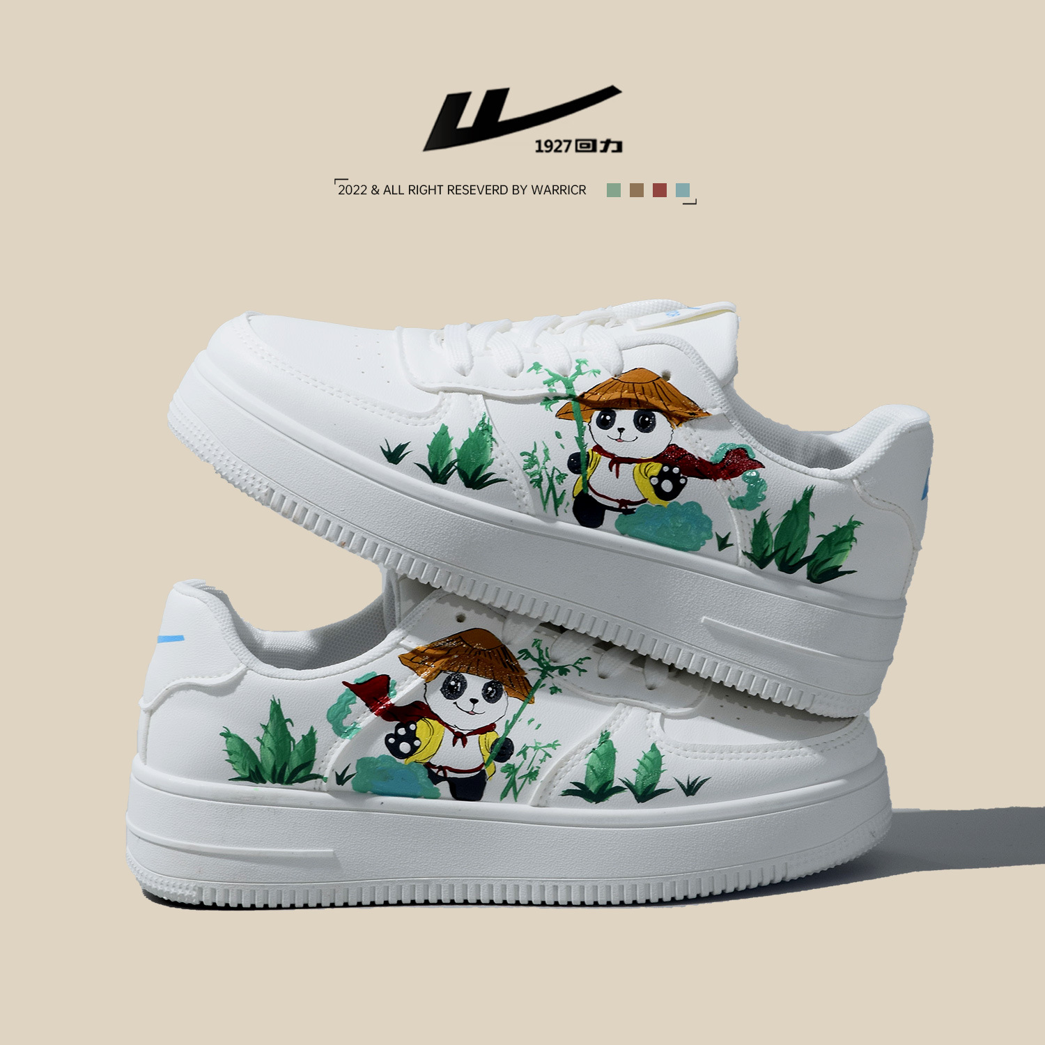 回力空军一号手绘鞋低帮板鞋男鞋女鞋学生情侣鞋小白鞋小熊猫