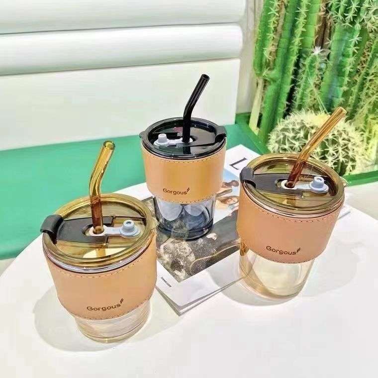 Bamboo Joint Cup Glass Straw Cup Student Net Red Water Cup Good-looking Coffee Cup Milk Drink Cup Double Drink Cup