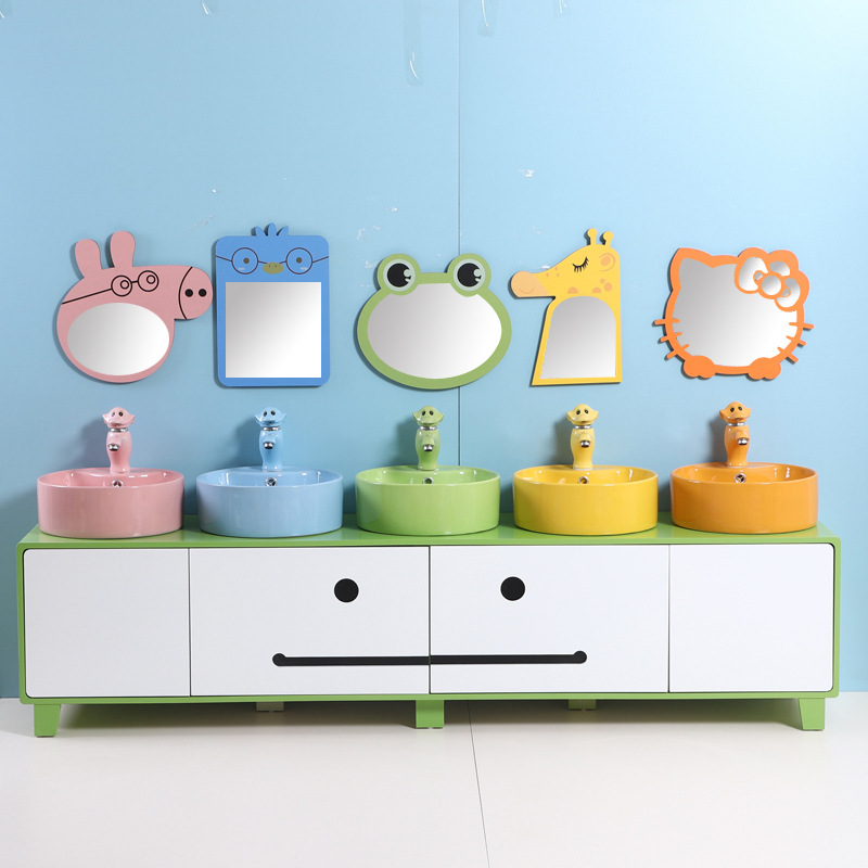 幼儿园彩色儿童洗手盆卫浴柜陶瓷台上盆卡通洗漱台落地浴室柜组合
