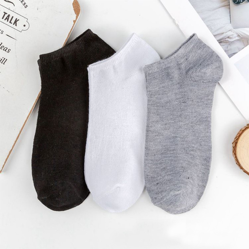 Summer Pure Cotton Socks Men's Summer Solid Color Deodorant and Sweat-Absorbing Boat Socks Wholesale Low Cut Short Tube Spring and Autumn Cotton Underwear Men's Socks