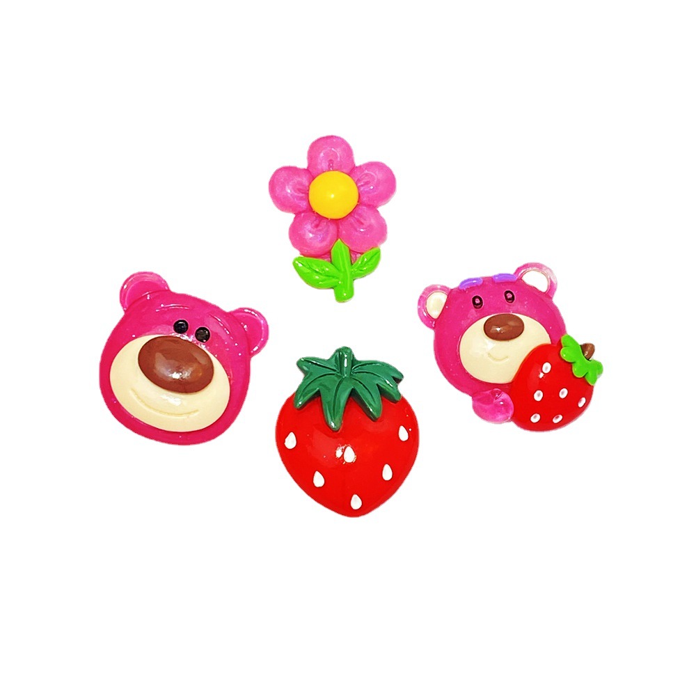 Large Luminous Strawberry Bear DIY Cream Glue Cell Phone Shell Accessories Refridgerator Magnets Hole Shoes Stationery Box Resin Patch