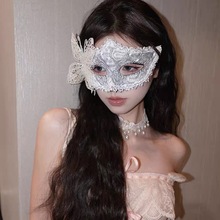 假日化妆舞会公主面具女成人派对半脸面具白色羽毛半脸眼罩道具
