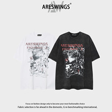 Areswings美式卡通图像印花重磅短袖T恤男款潮流宽松情侣短袖