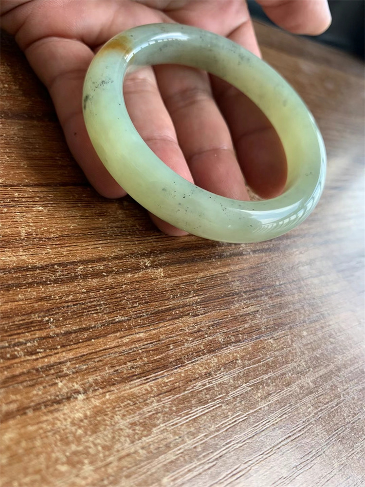 新疆和田玉美人窄条手镯圈口54.5mm女款镯子高冰水墨玉镯首饰