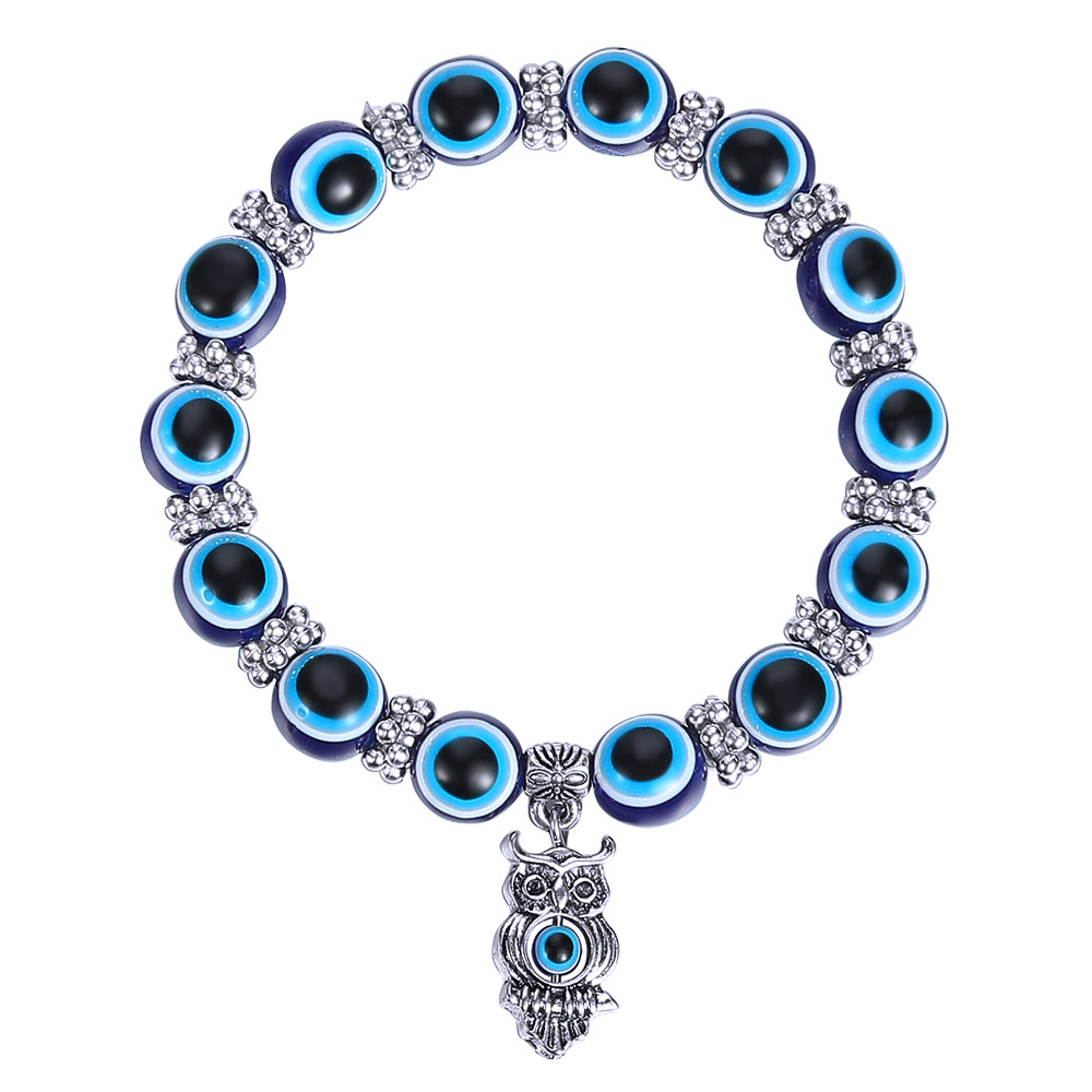 Amazon Hot Devil Eye Bracelet Butterfly Elephant Fatima Hand Pendant Resin round Beads Blue Eyes Bracelet