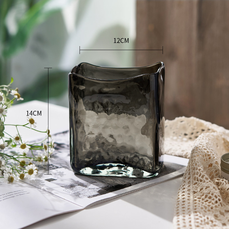 Creative and Slightly Luxury Nordic Flat Jar Primary Color Glass Vase Hydroponic Flowers Lily Living Room Flower Arrangement Table Decorative Ornaments