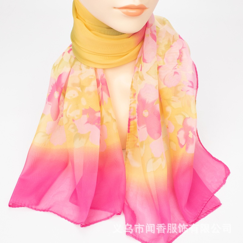 Autumn and Winter Thin Chiffon Printed Scarf Women's Western Style All-Matching Neck Scarf Casual Outerwear Small Shawl Breathable Scarf