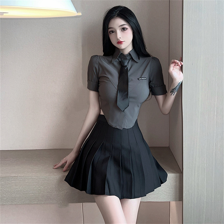 18yx2270欧美2023跨境外贸批发性感jk制服职业秘书衬衣短裙套装女