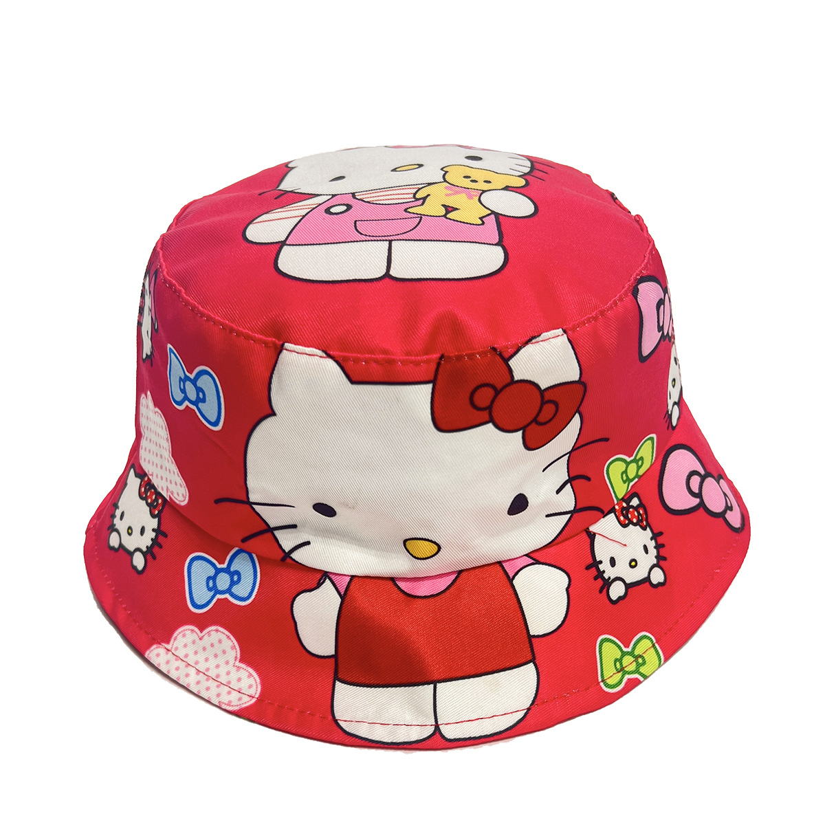 Cross-Border European and American Children Creative Cartoon Anime Kt Kitty Reversible Fisherman Hat Children Casual Sun-Proof Bucket Hat