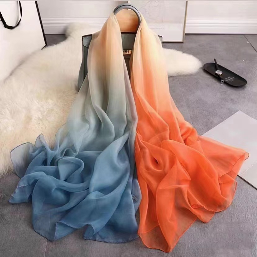 2021 New Yourou Yarn Scarf Gradient Color Summer Scarf Female Sunscreen Oversize Shawl Beach Towel Scarf Wholesale