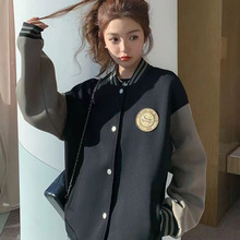 美式复古宽松黑色夹克棒球服外套女夏秋季2025新款oversize上衣