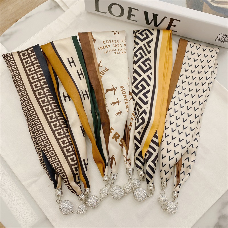 Spring and Summer New Internet Celebrity Same Hair Band Multi-Functional Scarf Satin Scarf Magnetic Buckle Fashion All-Match Decorative Scarf