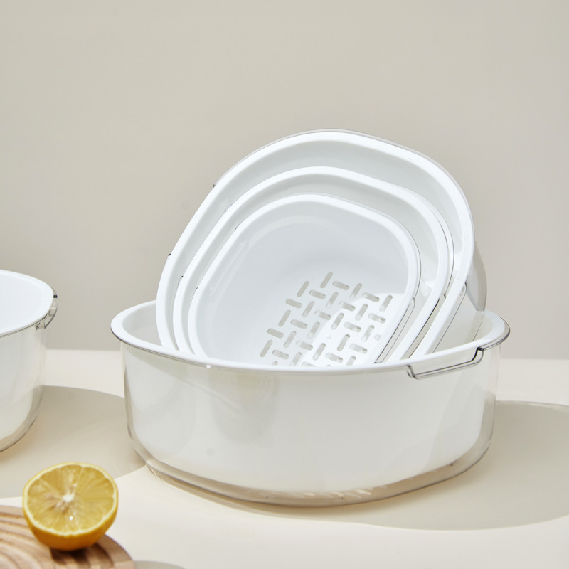 Light Luxury Double-Layer Thickened Plastic Draining Basket Household Kitchen Hollow Draining Rice Washing Vegetable Draining Basket