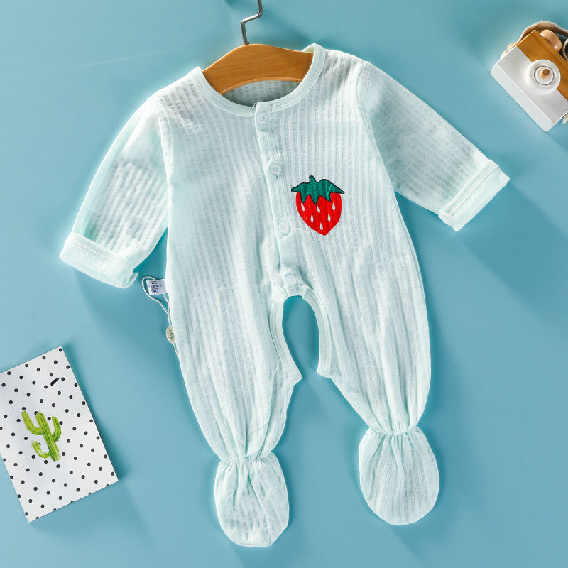 新生婴儿儿包脚连体衣夏季初生婴儿长袖薄款睡衣连脚刚出生衣服夏