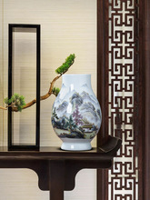 中式陶瓷器粉彩山水画福筒花瓶 复古富贵竹客厅装饰工艺品收纳