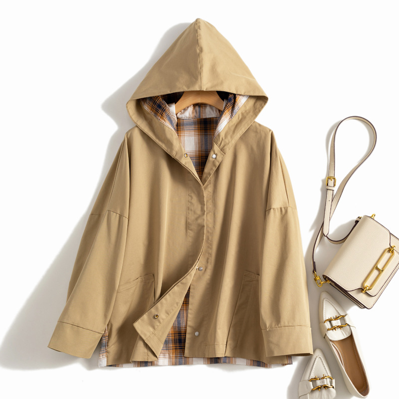 短风衣! 连帽廓形宽松外套女-阿里巴巴