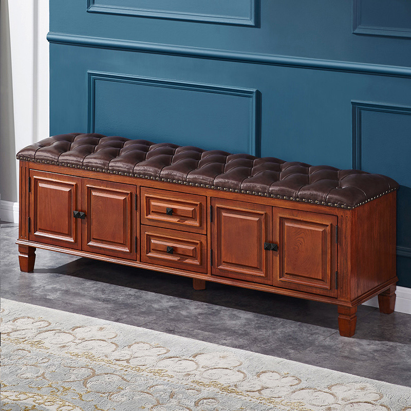 林海美式实木换鞋凳鞋柜家用门口进门玄关收纳可坐式入户穿鞋凳收