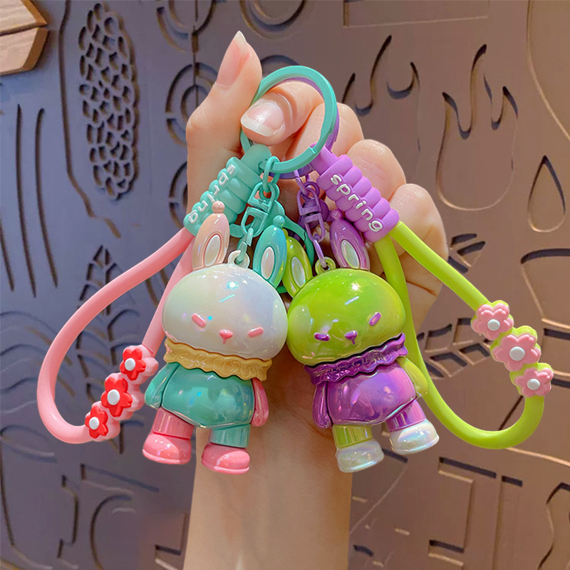 cartoon cute dopamine flower rabbit pendant keychain bag car key chain ornaments small gift wholesale