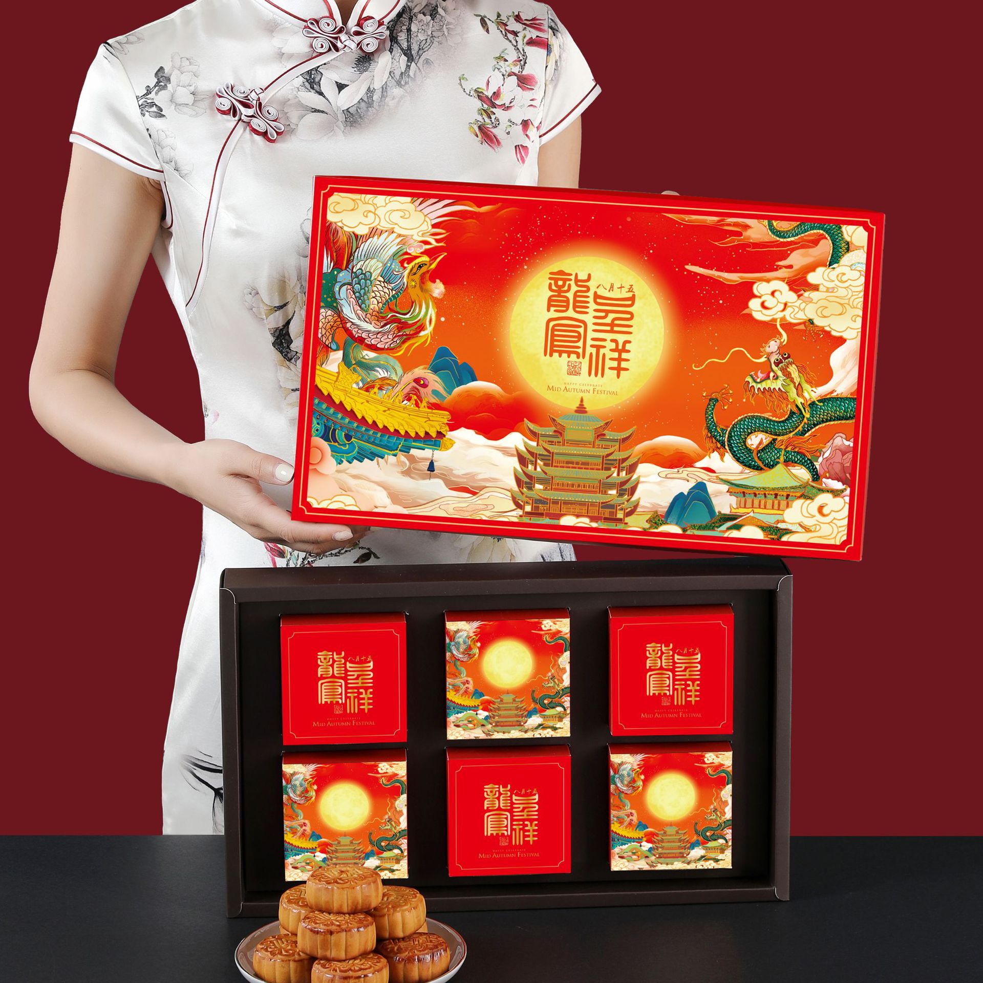 国潮奔月月饼礼盒中秋创意月饼盒包装流心月饼盒礼盒批发 月饼盒