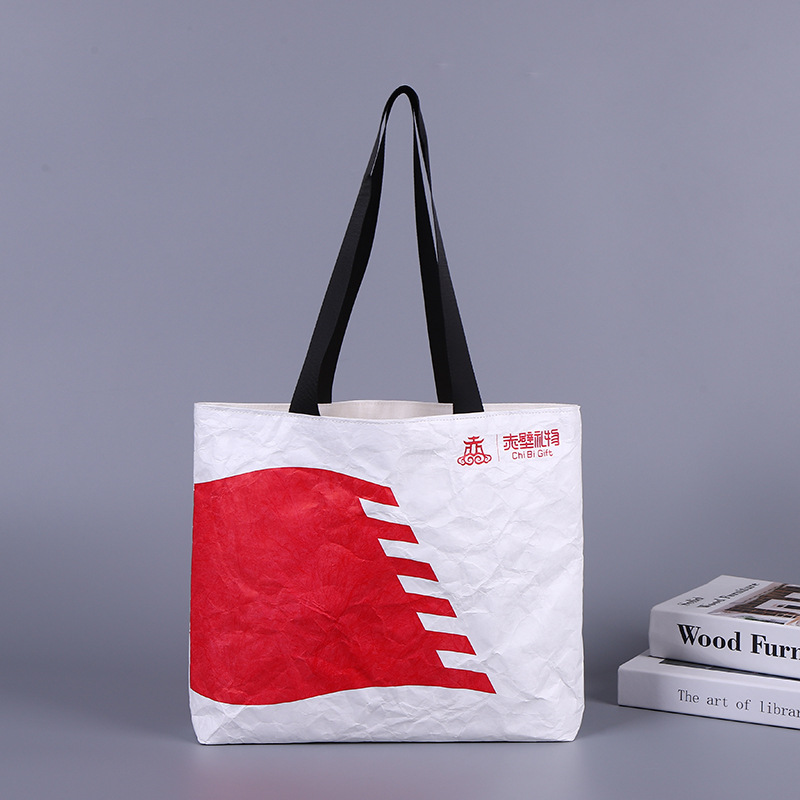 Spot Washed Kneading Pattern Tyvek Advertising Handbag Printed Logo DuPont Paper Bag Kraft Paper Tear-Proof Tote Bag