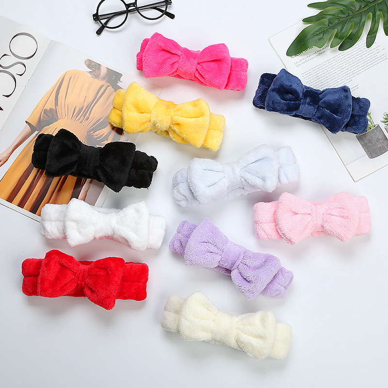 Leopard Coral Fleece Exercise Hair Band Female Hair Hoop Bow Plush Hair Band Cute Face Wash Solid Color Headband Hair Accessory