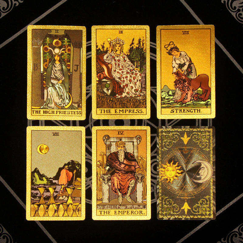 新款金箔塔罗牌tarot烫金彩印塔罗牌塑料pvc防水桌游扑克牌批发