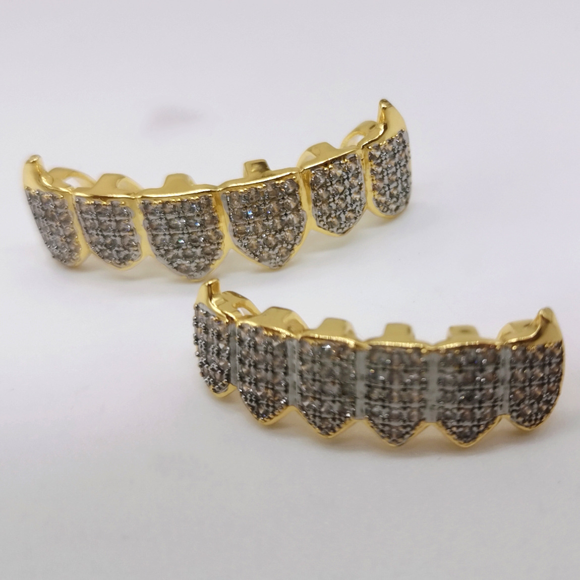 跨境新品嘻哈牙套镀金微镶锆石金银牙齿hiphop 炫酷饰品 厂家直销