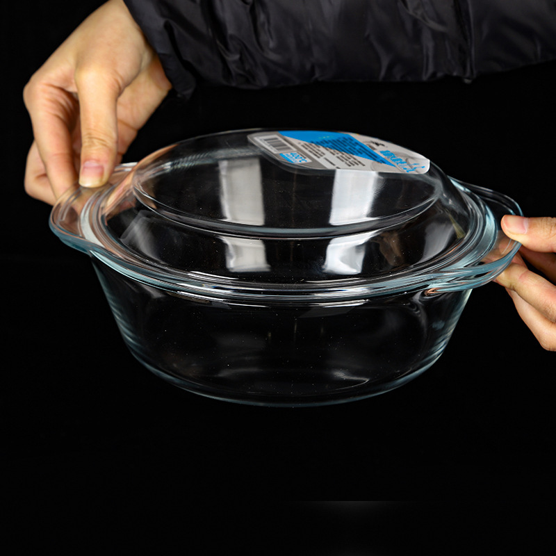 White Binaural Glass Bowl with Lid Salad Bowl Set Spot Gift Instant Noodle Bowl Wholesale Glass Crystal Pot