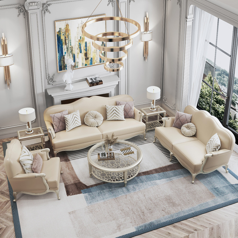 新美式真皮沙发头层牛皮高端大户型实木沙发客厅现代轻奢法式沙发