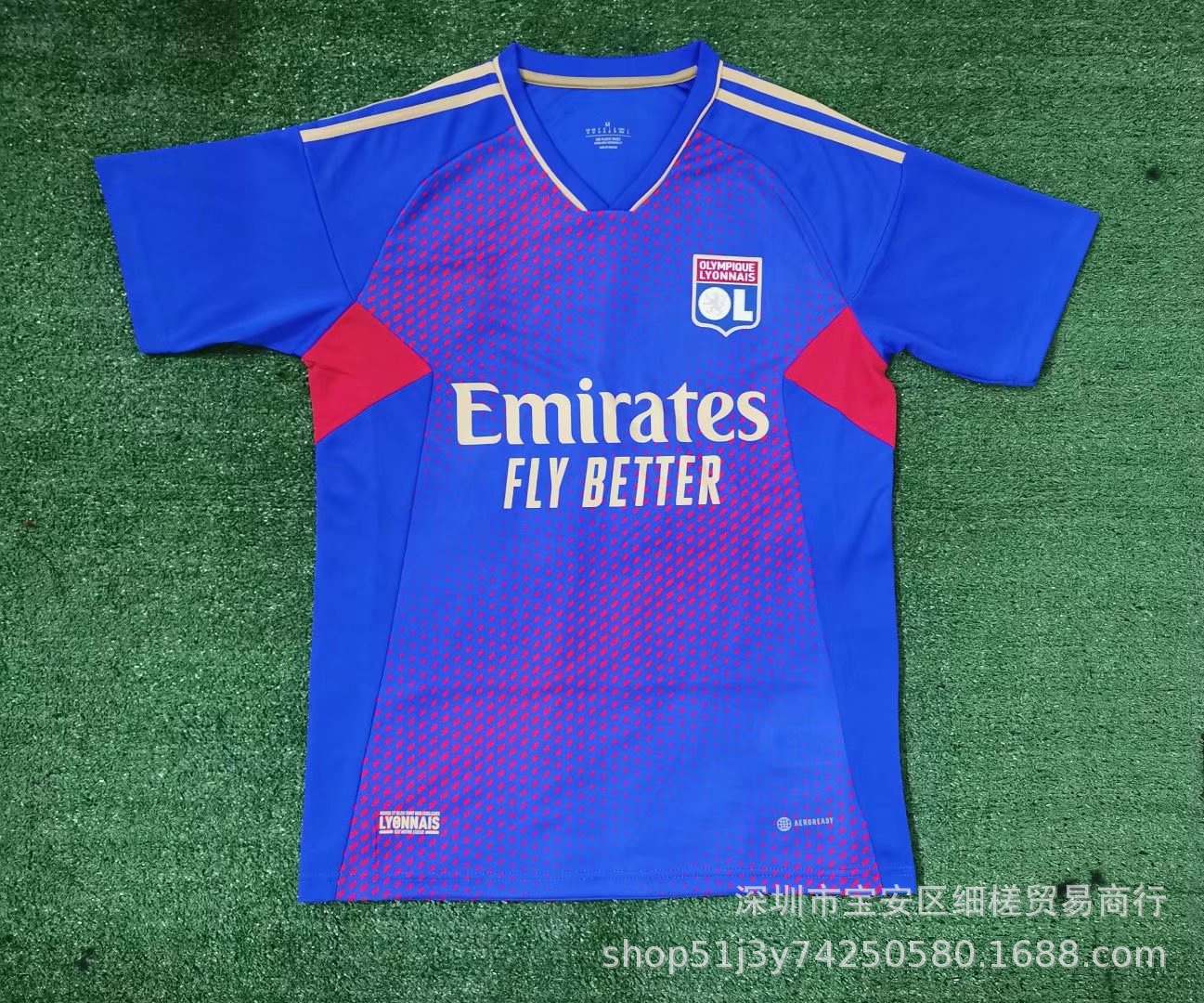 22/23赛季法甲里昂客场蓝色球衣11号德佩冷门短袖足球服成人套装