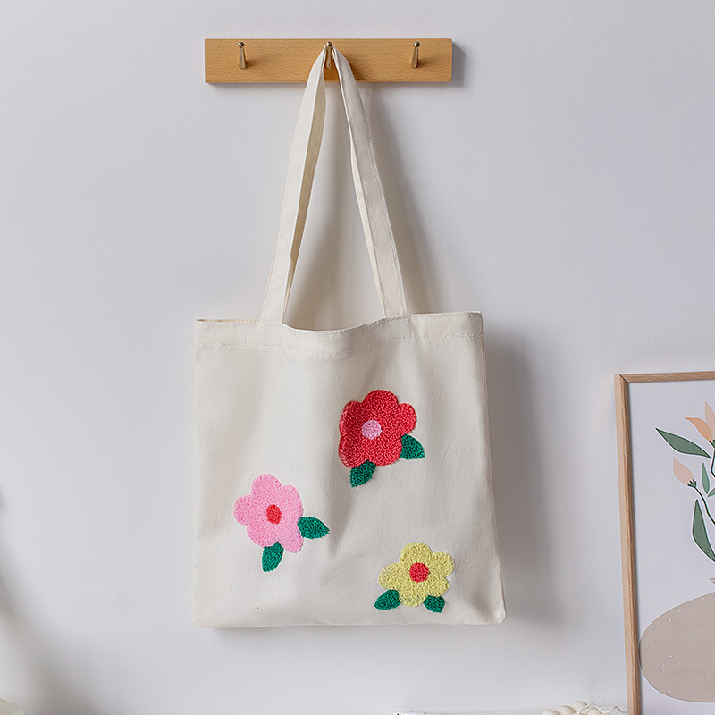 2024 Spring and Summer Embroidered Canvas Bag Women's Shoulder Bag Tote Bag Large Capacity Student Class Embroidery Canvas Bag Factory