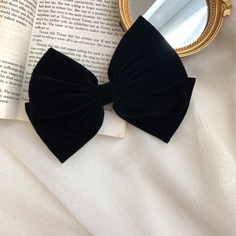 Large Velvet Bow Barrettes Women's Autumn and Winter Double-Layer Ribbon Red Bow Hair Clip Korean Style Spring Clip Top Clip