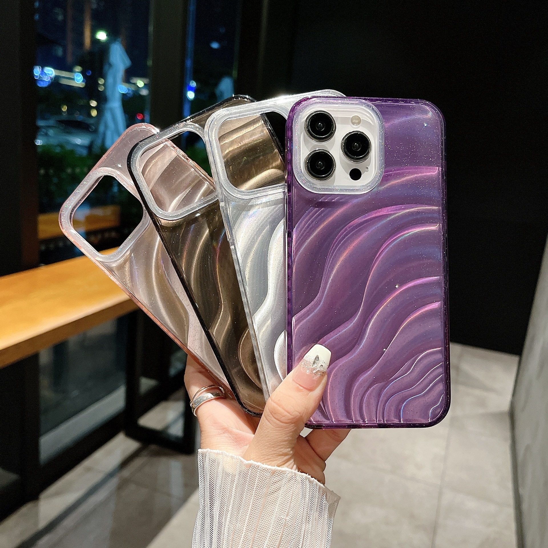 新款波浪纹适用苹果14手机壳iphone15proma镭射13少女diy保护套