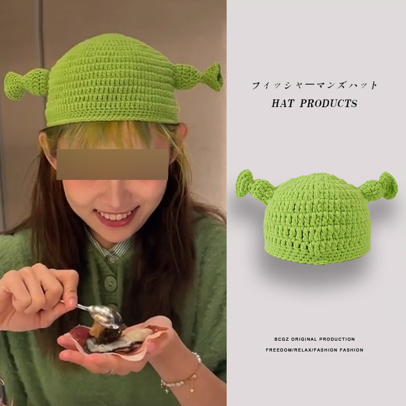 Pu Yousame Monster Shrek Handmade Tentacles Woolen Cap Green Funny Student Gift Sleeve Cap Knitted Hat