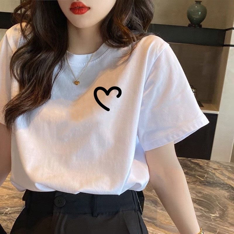 2023 Summer New Women's Short Sleeve Wholesale Hot Korean Style Loose Pure Cotton White T-shirt Top One Piece Dropshipping